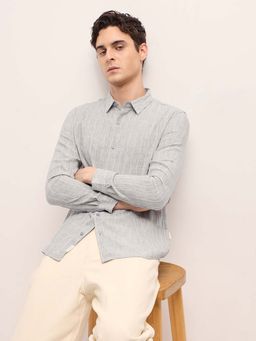 The Bear House - Grey Stripes Slim Fit Shirt