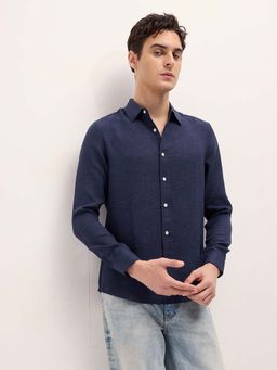 The Bear House - Blue Solid/Plain Slim Fit Shirt