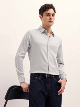 The Bear House - Grey Solid/Plain Slim Fit Shirt