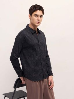 The Bear House - Black Printed Relaxed Fit Shirt