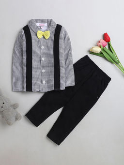 Hopscotch - Boys Black Checkered Shirt and Pant Set with Bow