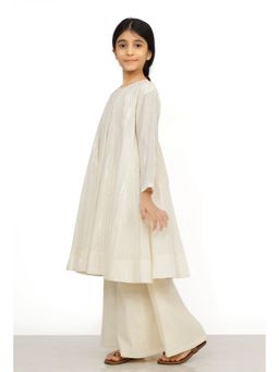 Tjori - Noor White Cotton Anarkali Kurti With Flared Pants (Set of 2)