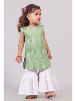Tjori - Green Ikat Straight Kurta With Sharara Pants (Set of 2)