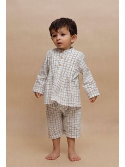 Tjori - Off-White Check Printed Shirt With Off-White Check Printed Capri (Set of 2)