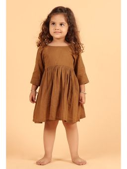 Tjori - Brown Mul Mul Short Dress With Shorts (Set of 2)