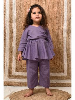 Tjori - Mauve Mul Mul Kurta With Pants (Set of 2)