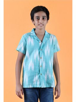 Tjori - Teal Blue Ikat Cotton Shirt