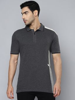Alcis - Men Charcoal Solid Polo Collar T-shirt
