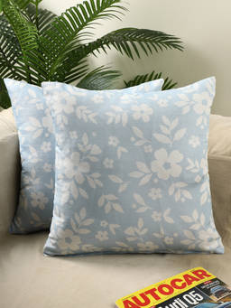 Jamio FIrati - Floral Print Light Blue and White Square Throw Pillow Covers for Sofa (Pack Of 2)