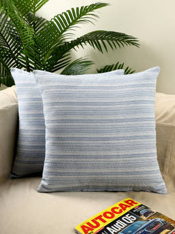 Jamio FIrati - Striped Blue and White Square Throw Pillow Covers for Sofa (Pack Of 2)