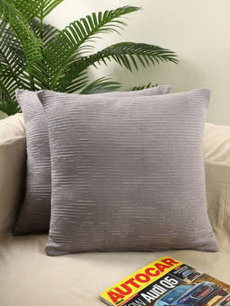Jamio FIrati - Textured Cushion Covers, Grey Square Throw Pillow Covers for Sofa (Pack Of 2)
