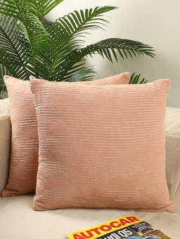 Jamio FIrati - Peach Textured Cushion Covers Square Throw Pillow Covers for Sofa (Pack Of 2)