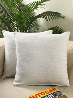 Jamio FIrati - Striped Silver and White, Square Throw Pillow Covers for Sofa (Pack Of 2)