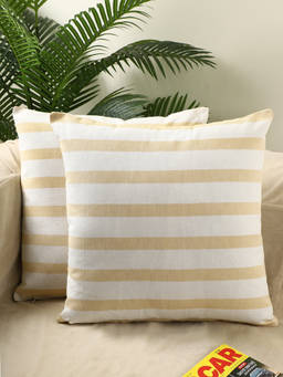 Jamio FIrati - Striped Yellow and White, Square Throw Pillow Covers for Sofa (Pack Of 2)
