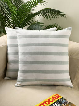 Jamio FIrati - Striped Green and White, Square Throw Pillow Covers for Sofa (Pack Of 2)