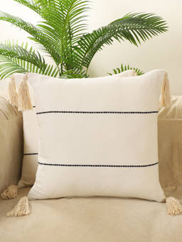 Jamio FIrati - Boho Striped Cushion Covers with Tassels, Square Cushion Covers for Sofa (Pack Of 2)