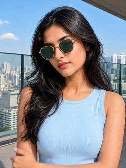 ROYAL SON - Men Women Polygon Sunglasses Green Lens (Medium)-CHI00108-C7