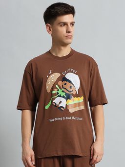 Griffel - Men Graphic Applique Coffee T-Shirt