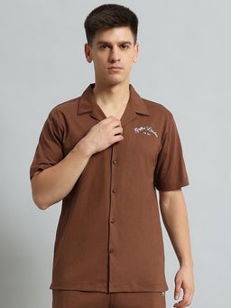 Griffel - Men Typography Applique Coffee Shirt