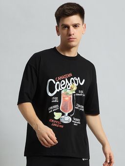 Griffel - Men Typography Printed Applique Black T-Shirt
