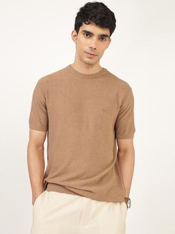 Andamen - Regular Fit Casual Mens Khaki Round Neck T-Shirt