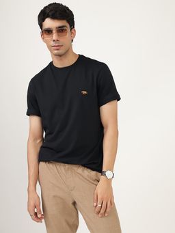 Andamen - Regular Fit Casual Mens Black Round Neck T-Shirt