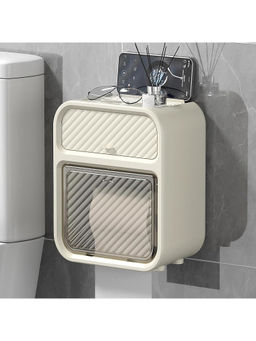 House of Quirk - Paper Holder Wall-Mounted Toilet Paper Box Organizer tissue Box (Beige)