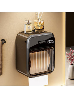 House of Quirk - Paper Holder Wall-Mounted Toilet Paper Box Organizer tissue Box (Black)
