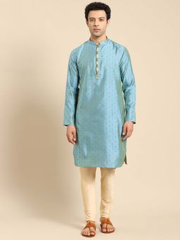 Amodh by Kisah - Men Turquoise Blue Kurta (Set of 2)