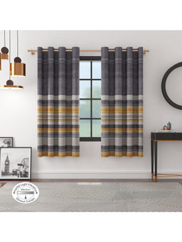 HomeTown - Nora Print Jacquard Set of 2 Dim Out Window Curtain in Charcoal Color