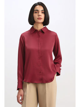 Allen Solly - Women Maroon Solid Long Sleeves Shirt