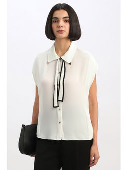 Allen Solly - Women White Solid Cap Sleeves Shirt