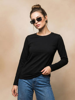 JUNEBERRY - Women's Black Plain Full Sleeve T-Shirt
