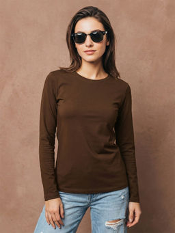 JUNEBERRY - Women's Dark Brown Plain Full Sleeve T-Shirt