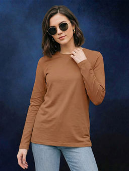 JUNEBERRY - Women's Brown Plain Full Sleeve T-Shirt