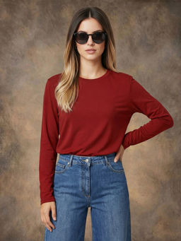 JUNEBERRY - Women's Red Plain Full Sleeve T-Shirt