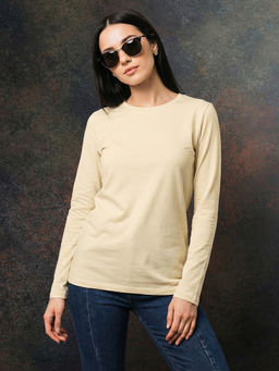 JUNEBERRY - Women's Beige Plain Full Sleeve T-Shirt
