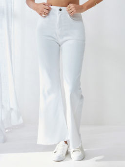 Miss Chase - Women's White Bootcut High-Rise Stretchable Denim Jeans