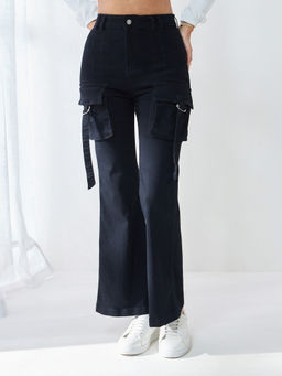 Miss Chase - Women's Black Bootcut High-Rise Denim Jeans