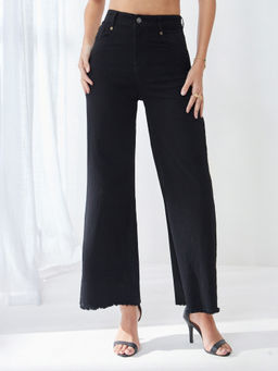 Miss Chase - Women's Black Wide-Leg High-Rise Denim Jeans