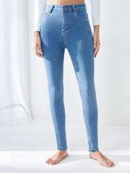 Miss Chase - Women's Blue Skinny High-Rise Stretchable Denim Jeans