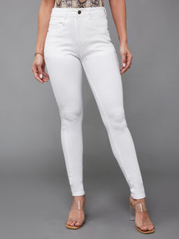 Miss Chase - Women's White Skinny Mid-Rise Stretchable Denim Jeans