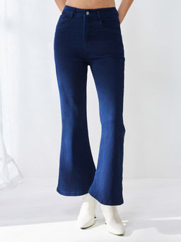 Miss Chase - Women's Navy Blue Bootcut High-Rise Denim Jeans