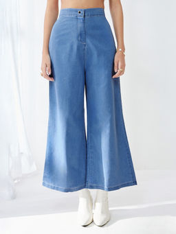 Miss Chase - Women's Blue Wide-Leg High-Rise Denim Jeans