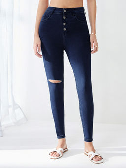 Miss Chase - Women's Navy Blue Skinny High-Rise Denim Jeans