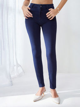 Miss Chase - Women's Navy Blue Skinny Mid-Rise Stretchable Denim Jeans