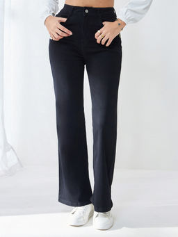 Miss Chase - Women's Black Bootcut High Rise Stretchable Denim Jeans