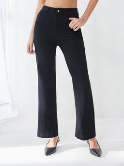Miss Chase - Women's Black Straight High-Rise Stretchable Denim Jeans
