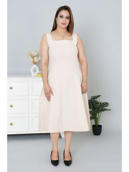 MLADA - Women Beige Solid Sleeveless A-Line Dress