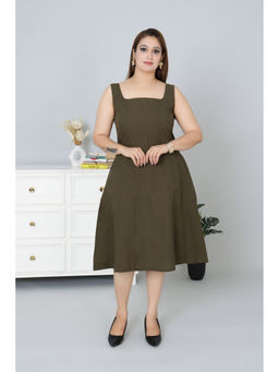 MLADA - Women Olive Solid Sleeveless A-Line Dress